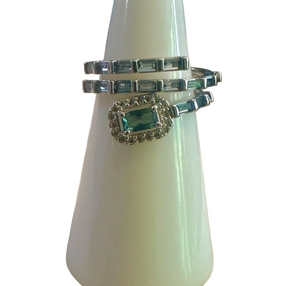 Bomb Party Wrap Style Ring - Rhodium Plated - Blue Stones - Size 5 - Picture 1 of 1
